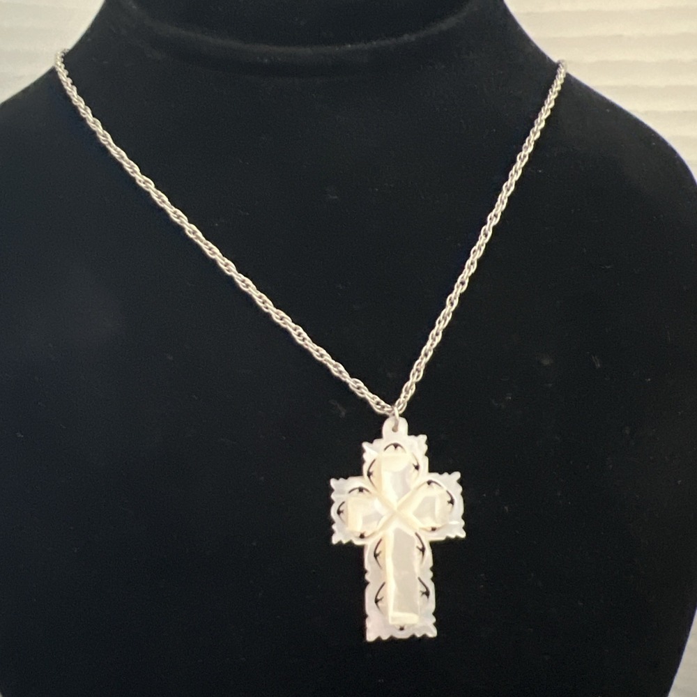Genuine Mother of Pearl CROSS Necklace Handcrafted In BETHLEHAM w/Chain